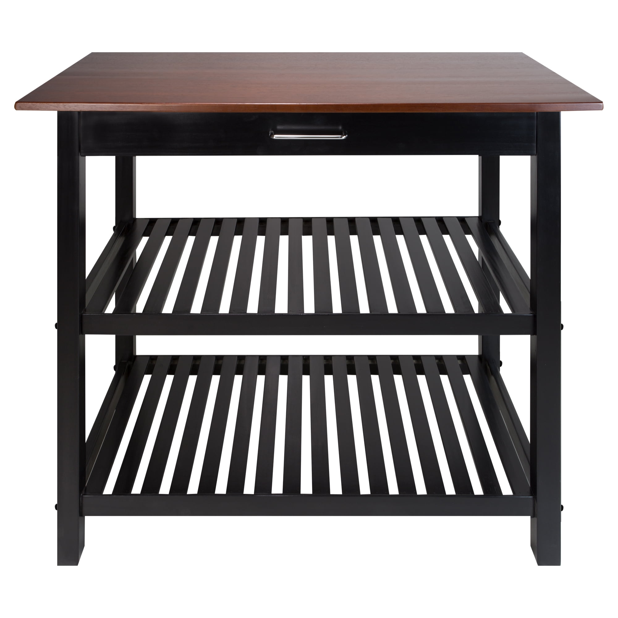 Casual Home Solid Wood 40"W Kitchen Island with Drawer, Two Shelves, and Towel Racks, American Maple Top,&nbsp;Two-Tone Finish (Walnut Black)