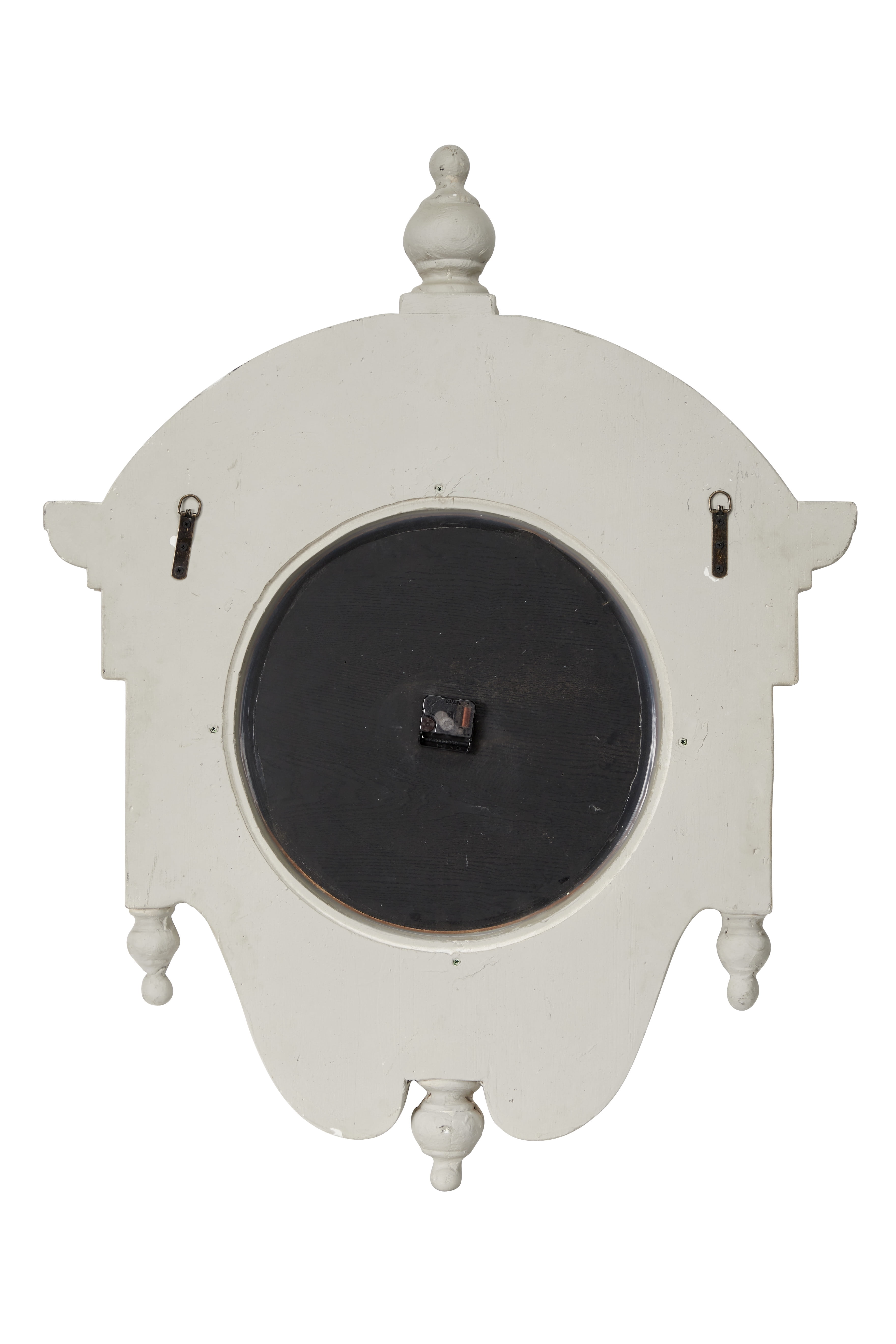 Decmode 33.5” x 44” Large Antique Light Gray Wood Round Wall Clock w/ Arched Frame & Finials