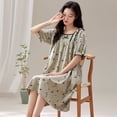thumbnail image 5 of Camisones de cuello cuadrado para mujer, vestido de noche con estampado Floral, pijama de una pieza, ropa de dormir suelta de manga corta, 5 of 5