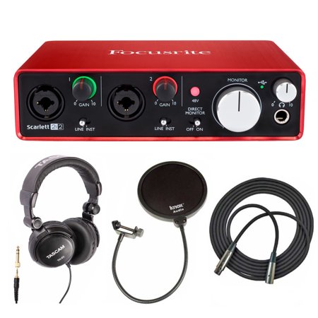 Focusrite Scarlett 2i2 USB Audio Interface (2nd Gen) + Headphones + Cable + Pop