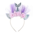 thumbnail image 3 of Diademas de sirena con purpurina, adorables tocados de malla para el pelo, suministros de fiesta, decoraciones para niños (azul con flores), 3 of 3