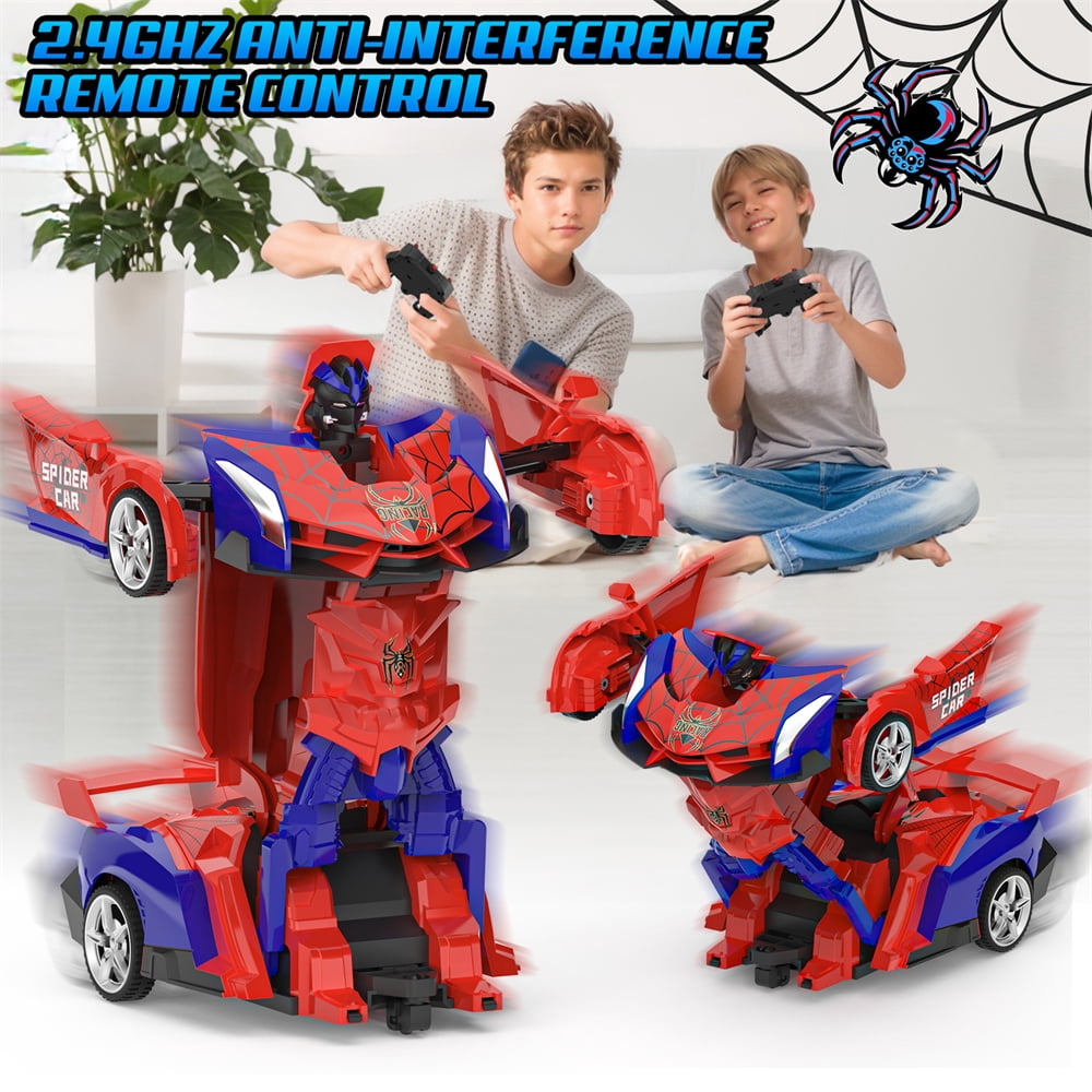 Wupuaait Transform Rc Cars, 2.4Ghz Remote Control Car 1:18 Scale Transforming Robot, One-Button Deformation 360Â°Rotation Car Toy Gifts for Boys 4-12, Red and Blue