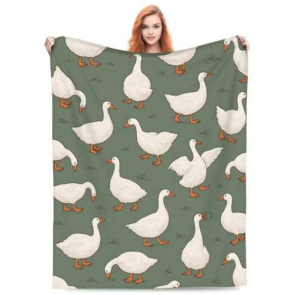 Country White Goose Throw Blanket 40"X30" Flannel Fleece Soft Lightweight Blankets For Couch Bed Living Room Bedroom Home Decor