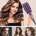thumbnail image 4 of BreaDeep 3 Barrel Hair Curling Iron Wand,Ceramic Tourmaline Triple Barrels, Dual Voltage Hair Crimper Temperature Adjustable 25mm Hair Crimper,Hair Waving Styling Tools for Women & Girls (Purple), 4 of 7