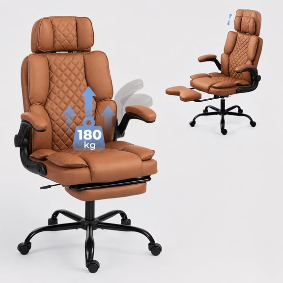 VIDITA PU Leather High-Back Office Desk Chair with Adjustable Headrest and Footrest, Brown