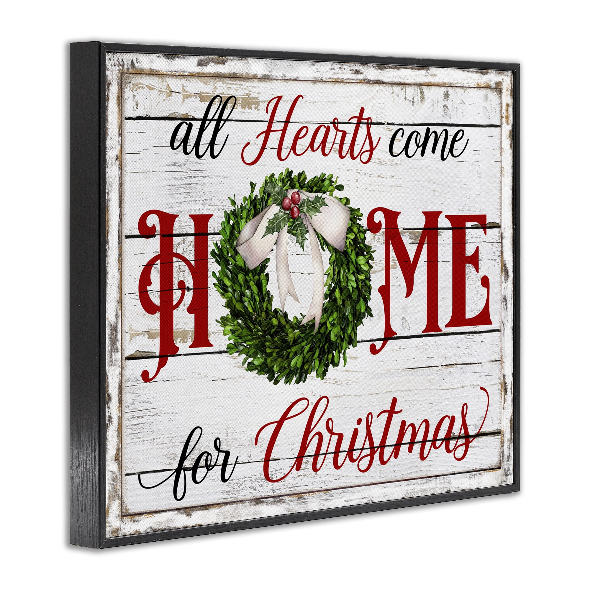 Stupell Industries Hearts Home For Christmas Holiday Painting Black Framed Art Prints Wall Art, 20 x 16
