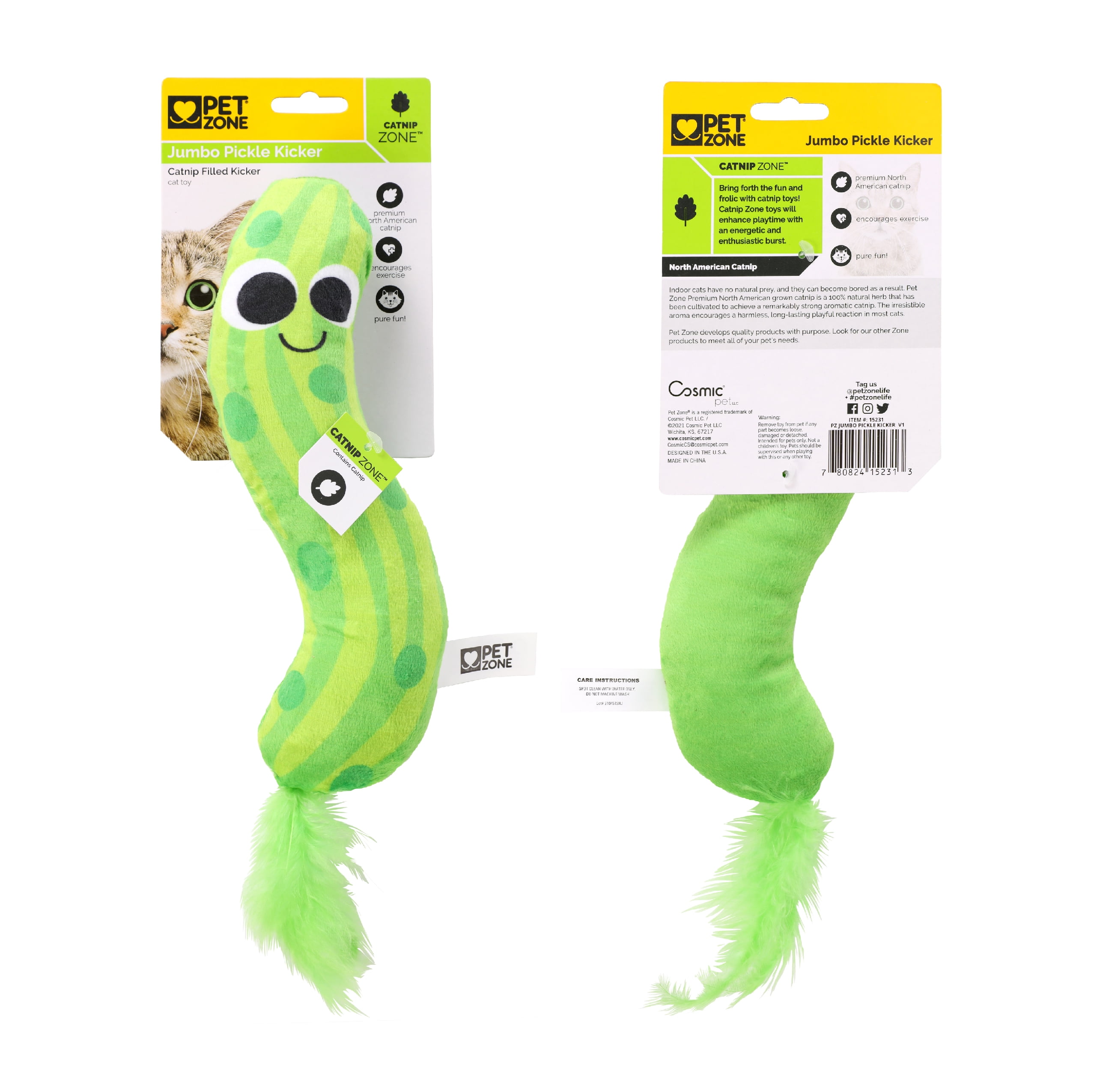 Pet Zone Catnip Jumbo Pickle Kicker Cat Toy, Green