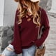 thumbnail image 2 of Suéter de Punto Cruzado Cuello en V Manga Larga Color Puro Suéter Casual de Moda para Mujer Vino Rojo XL, 2 of 6
