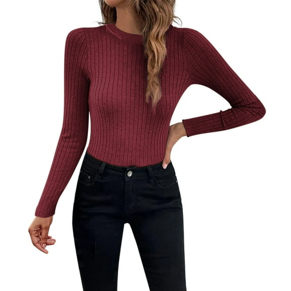 Womens Long Sleeve Lightweight Crewneck Sweater Knit Jumper Tops