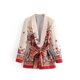 thumbnail image 1 of Conjunto de 2 piezas de chaqueta con estampado Floral para mujer, traje Retro con estampado de flores para oficina, chaqueta con cordones, abrigo, pantalones sueltos, novedad, 1 of 5