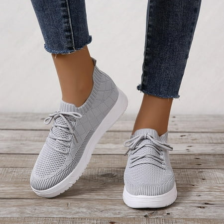 

Egmy Women Lace Up Sneakers Color Solid Color Shoes Plus Size Fashion Sports Casual Shoes Gray 41