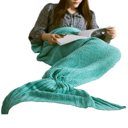 Mermaid Tail Blanket Crochet Mermaid Blankets Seasons Warm Soft Handmade Sleeping Bag Best Birthday for Kids Teens Adult 71x32 (Best Blanket For Warm Weather)