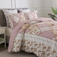 thumbnail image 3 of Nordmiex 3-Piece Microfiber Quilt Sets Floral Patchwork Bedspreads Reversible Coverlet Sets (Queen, Pink), 3 of 9