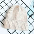 thumbnail image 5 of Gorros de lana para hombres y mujeres, gorros gruesos de invierno, medias cálidas, gorro de lana de chenilla con panel claro de color sólido, 5 of 5