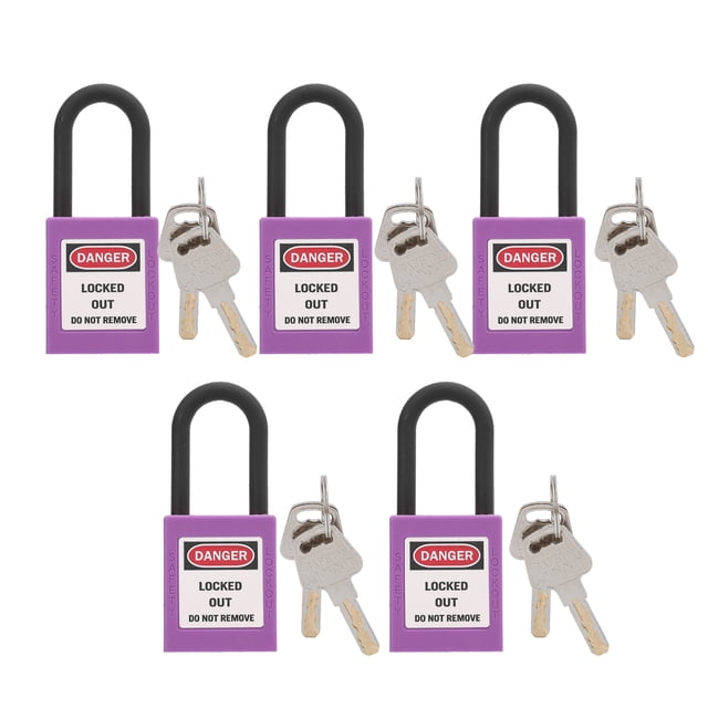 Juego de 5 bloqueos de seguridad de 38 mm/1,5 pulgadas, aislamiento de ingeniería, resistencia al deslizamiento para fábricas, obras de construcción, hospitales, productos químicos, color morado