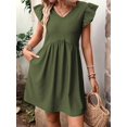 thumbnail image 6 of Women'S Summer Short Sundress Casual V Neck Ruffle Sleeve Mini Dress with Pockets Green S, 6 of 9