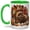 Green, variant on Patchwork Turkey Ceramic Mug, 11oz Mug with Quilted Fall Artwork Ceramic mug with patchwork turkey, quilted feathers, pumpkins, and autumn leaves for coffee or tea
