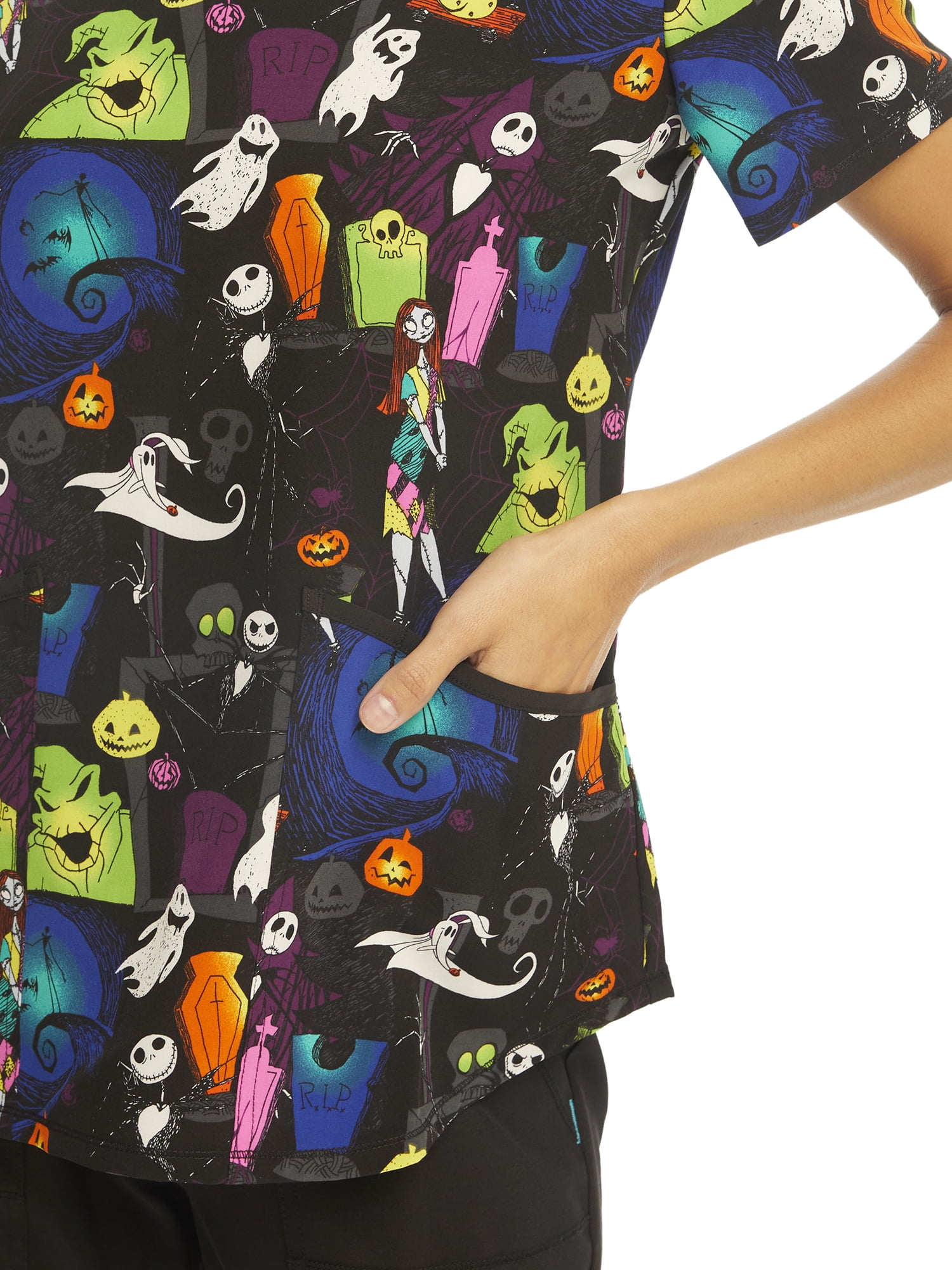Scrubstar Women's Disney Nightmare Before Christmas "Jack Attack" V-Neck Print Scrub Top