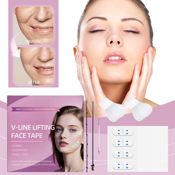 Juego de pegatinas invisibles para lifting facial, modelado facial en V, pegatinas transparentes, reafirmantes para líneas nasolabiales, pegatinas de maquillaje, cinta adhesiva.