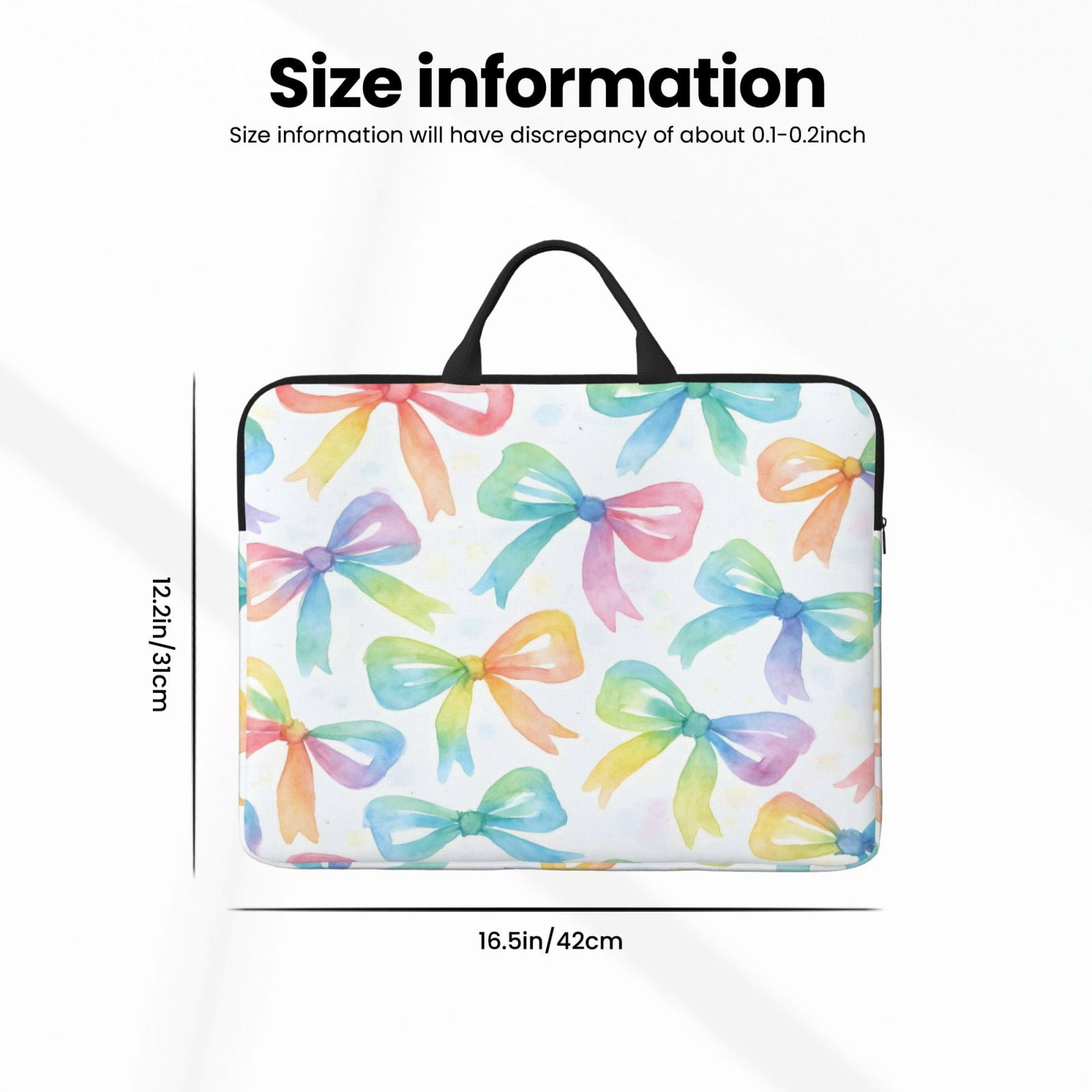 Laptop Sleeve Bag For Women Men 14inch Waterproof Durable Protective Computer Carrying Cover Handle Laptop Case Bag Watercolor Rainbow Ribbon Bow Pattern