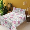 thumbnail image 2 of Ambesonne Botanical Fitted & Flat Sheet with Shams 4 Pcs Set, Flowers Garden Retro Art, Full, Pale Pink Pale Grey, 2 of 5