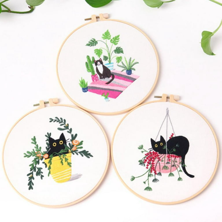 Brand Clearance! Handmade Cat Embroidery Kit DIY Paintings Hanging  Interesting Handicrafts Beginner Embroidery Kit Flower Stitch Kit 