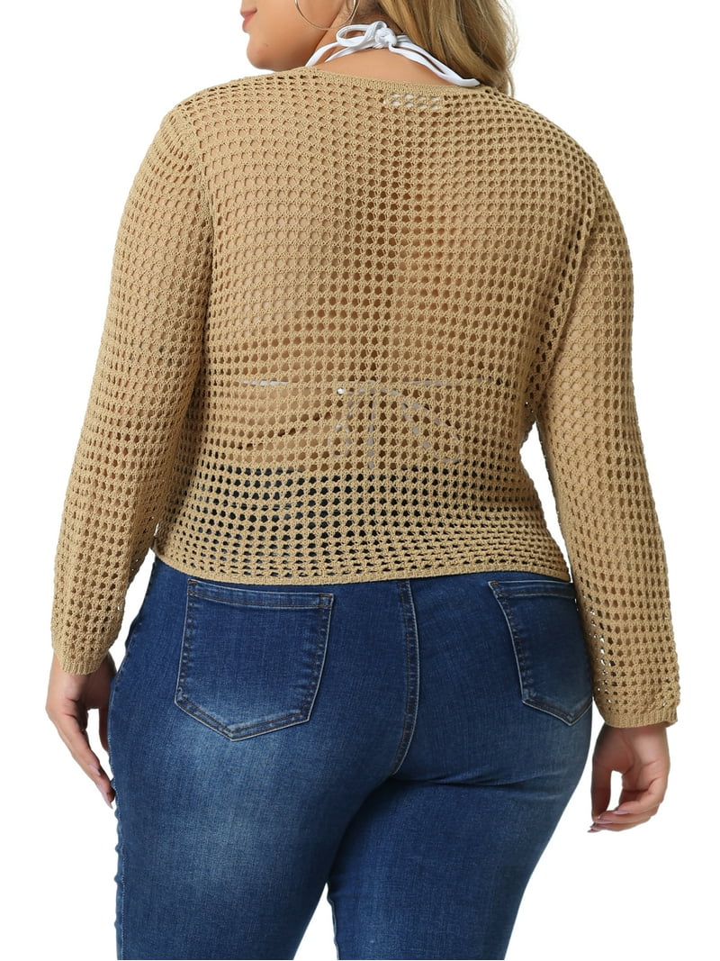 women's Plus Size Knitted V-Neck Ruched Cross Hollow Out Long