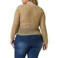 thumbnail image 3 of Agnes Orinda Women's Plus Size V-Neck Twist Knot Hollow Out Long Sleeve Top 1X Light Camel, 3 of 6