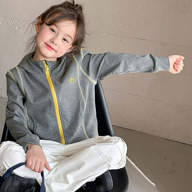 Stylish Girls Hooded Zipper Pullover Coat For Spring And Autumn Seasons Casual Versatile Outerwear With Contrasting Letter Design Large Sized Children's Jacket