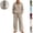 Khaki, variant on Womens 2‑Piece Casual Outfit Half‑Zip Collared Top and Wide Leg Pants Set Loose Relaxed Matching Tracksuit for Daily Wear