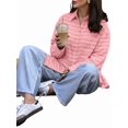 thumbnail image 3 of Oversized Button Down Shirts for Women Shirt Long Sleeve Collared Blouses with Pocket Beach Outfit Pink M, 3 of 9