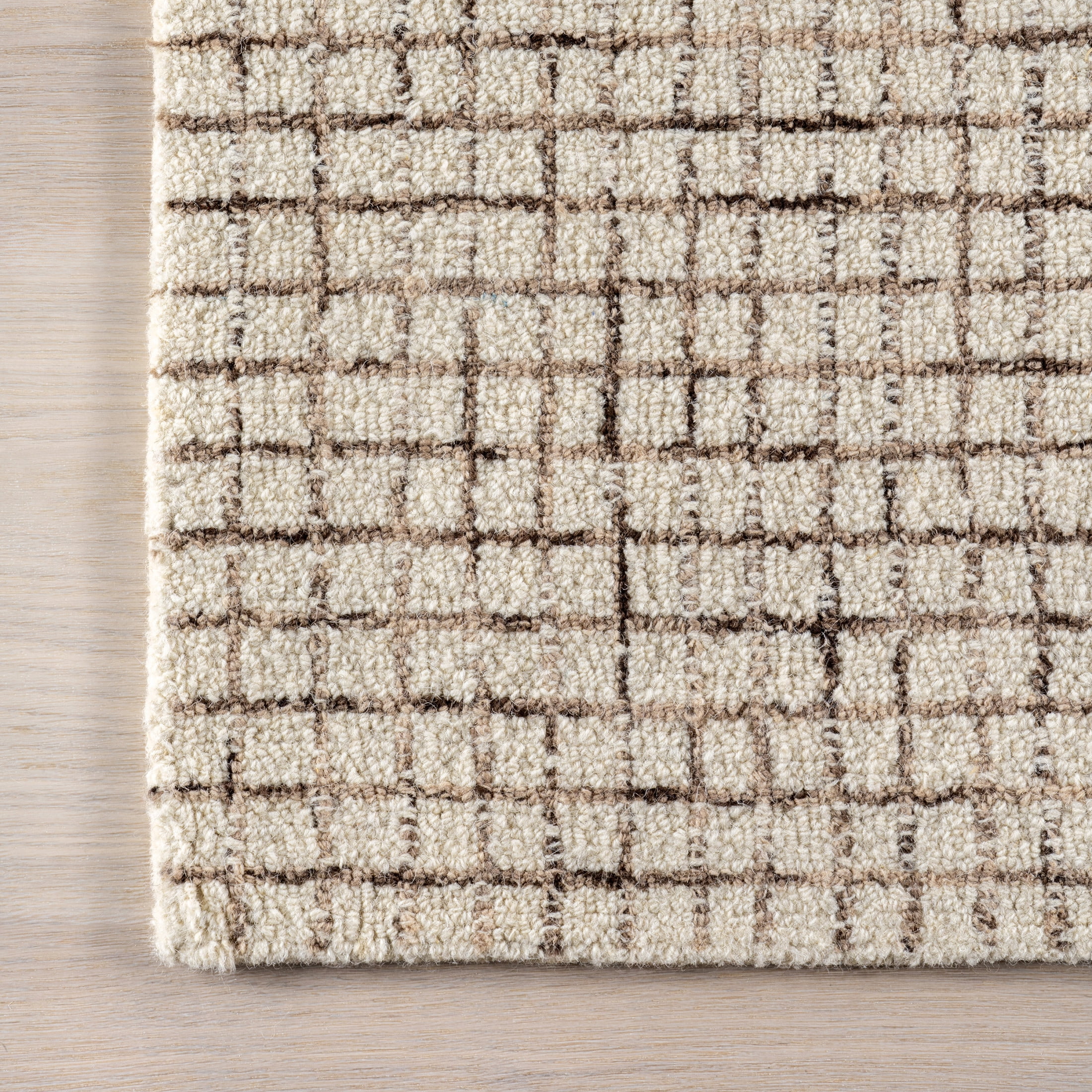Rugs USA Melrose Checked Wool Area Rug, 2' 6" x 6', Runner, Melrose Cream