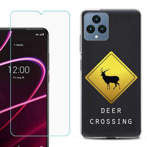 OneToughShield ® for T-Mobile Revvl 6x 5G Shockproof Phone Case, with Tempered Glass Screen Protector - Road Sign Deer