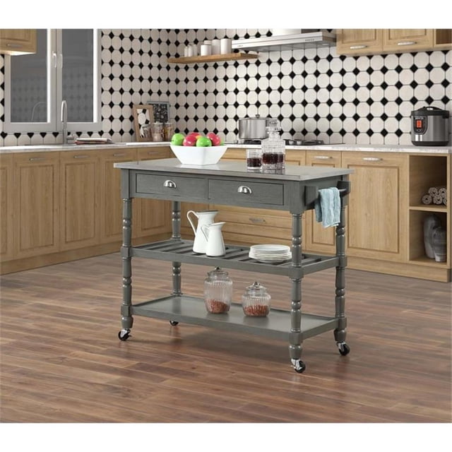 Convenience Concepts Chariot de Cuisine en Acier Inoxydable Style Français - Bois Gris