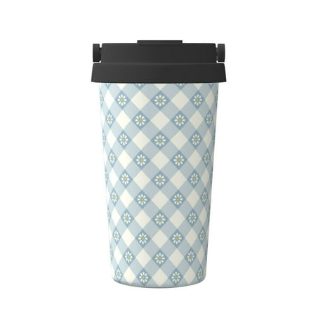 

Goofa Daisy Plaid Blue for Insulated Travel Coffee Mug Spill Proof Leak Proof 16 OZCoffee Tumbler Reusable Coffee Cups with Lids Thermos for Hot and Cold Drink