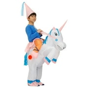LafaVida Inflatable Costume Unicorn Rainbow Tail Air Blow-up Suit for Boy Girl Halloween Party Costume With Hat Child Size