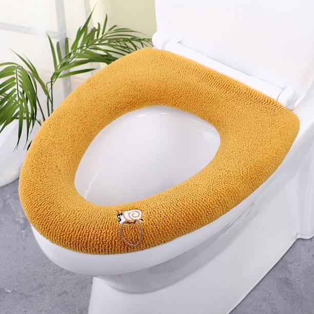 (Amarillo) Fundas para asientos de inodoro con asa - Cojín grueso para asiento de inodoro para baño - Suave, grueso, elástico, lavable, se adapta a todos los asientos de inodoro ovalados