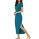 thumbnail image 4 of INSPIRE CHIC Pijamas de Mujer Vestido Largo de Noche con Escote en V y Abertura Lateral Túnica de Noche M Azul Pavo Real, 4 of 6