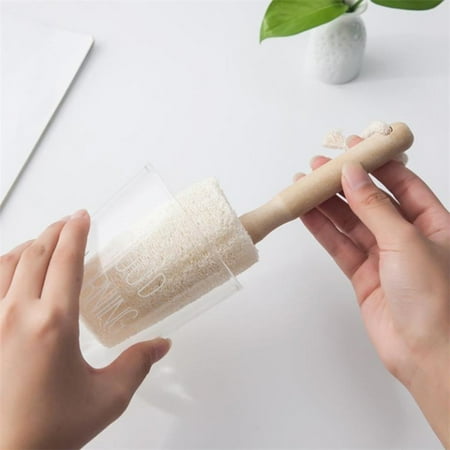 

TANGNADE Natural Loofah Cup Brush Wooden Handle Can Be Hanging Loofah Cup Brush Cleaning