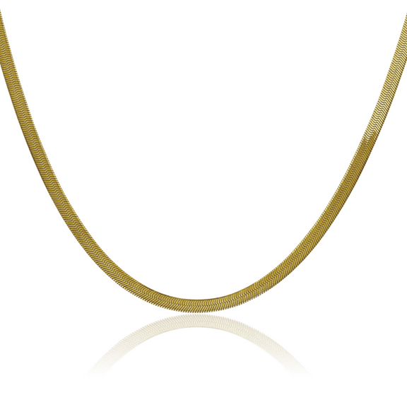 10K Solid Yellow Gold 3mm Herringbone Chain Necklace