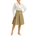thumbnail image 2 of INSPIRE CHIC Pleated Midi Skirt for Women's Button Decor High Waist Casual Office Swing Skirts XS Khaki, 2 of 6