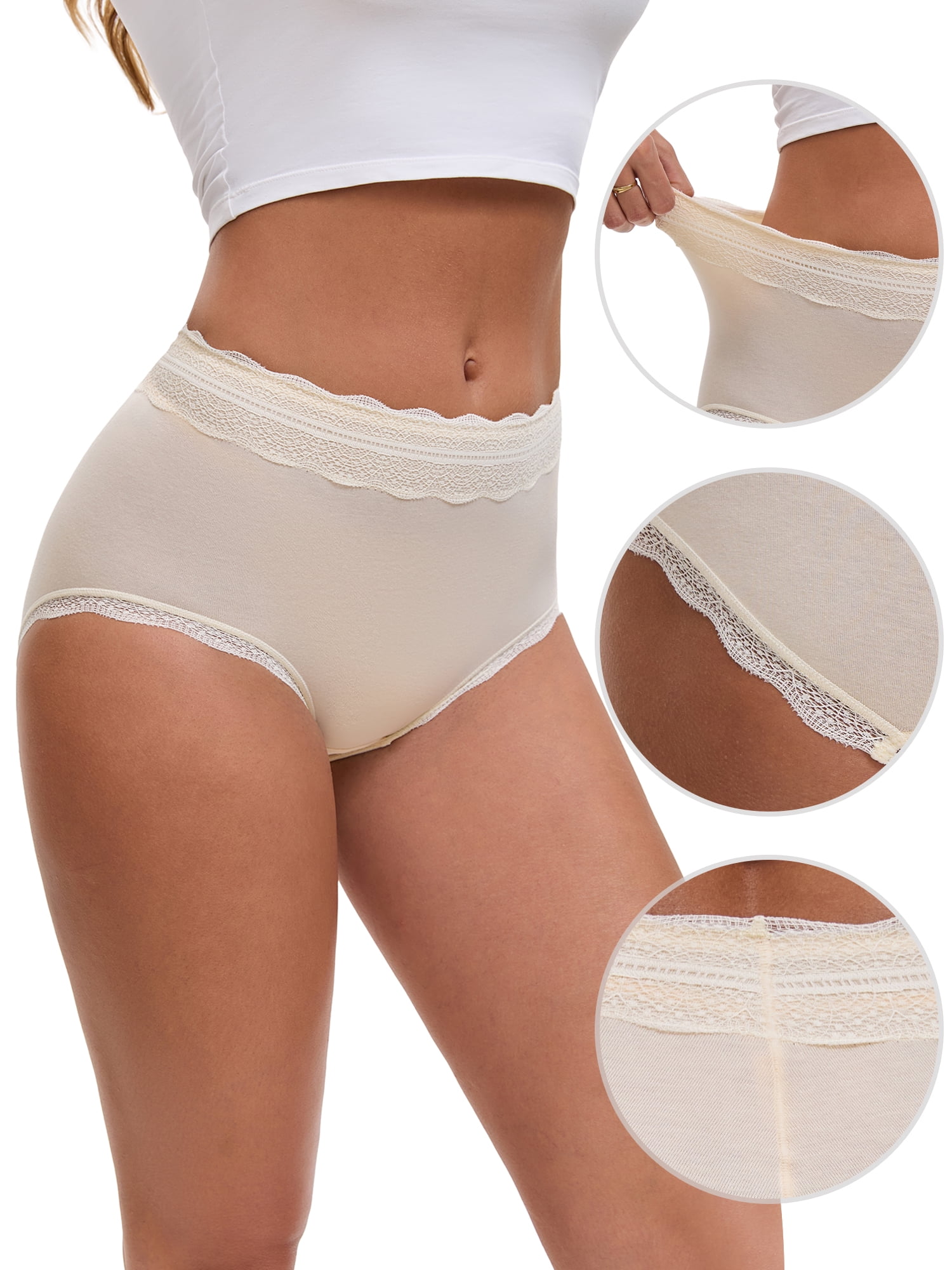 DARING DIVA Women's High Waisted Lace Trim Briefs Full Coverage Panties L Yellow