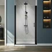 Sunny Shower Semi-Frameless Hinged Pivot Swing Shower Door 36 in. W x 72 in. H in Matte Black