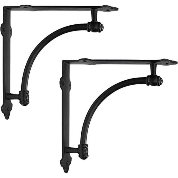 NACH Farmhouse Industrial Shelf Brackets - Rustic Shelf Bracket - Cast Iron Wall Mount Brackets, Large (Black - 2 Pack) (AD-90-064)
