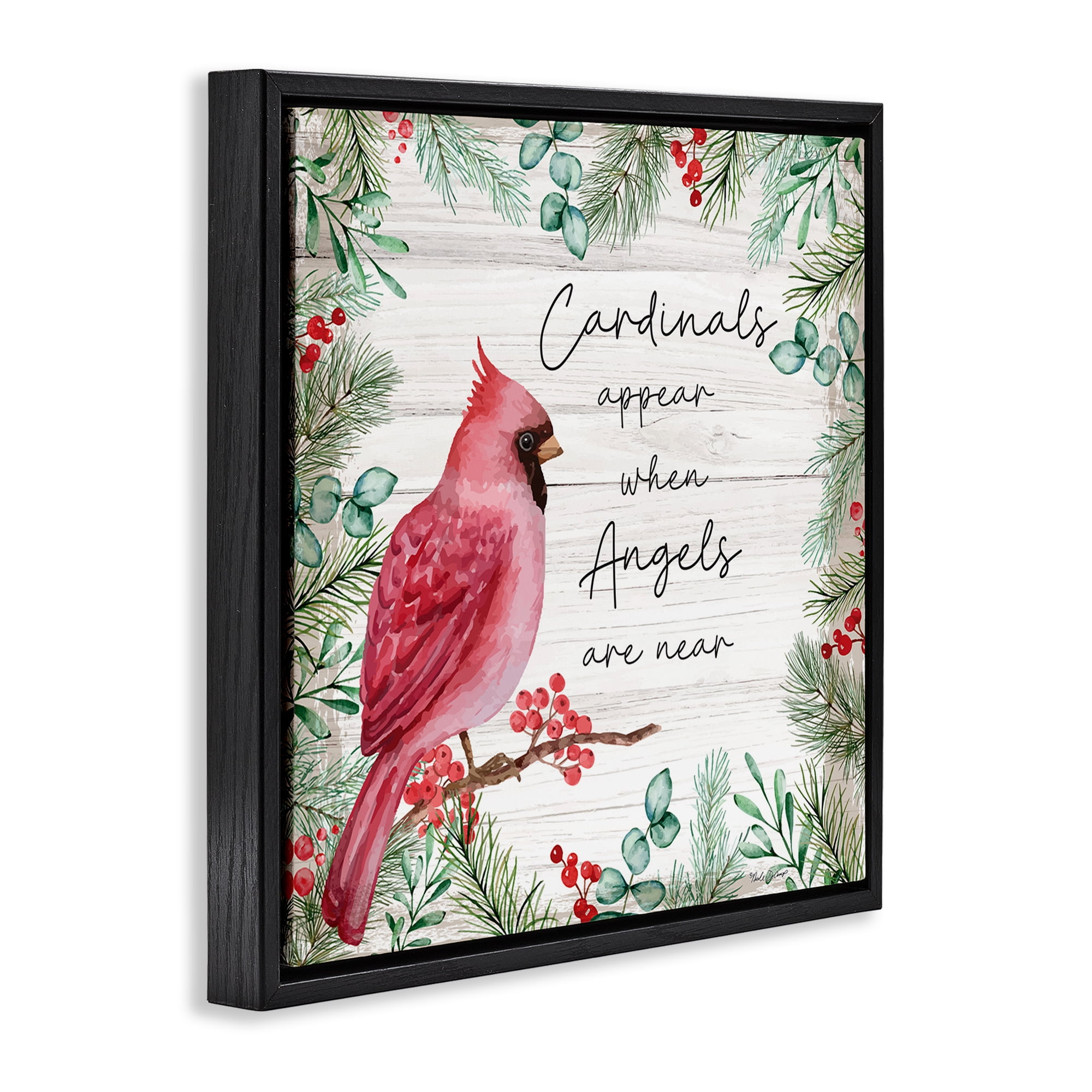 Stupell Industries Cardinals & Angels Phrase Animals & Insects Painting Black Floater Framed Canvas Art Print Wall Art, 18 x 18