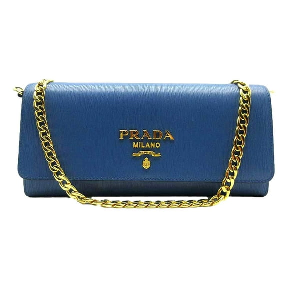 Prada Vitello Move Cobalto Blue Leather Chain Crossbody Wallet Clutch