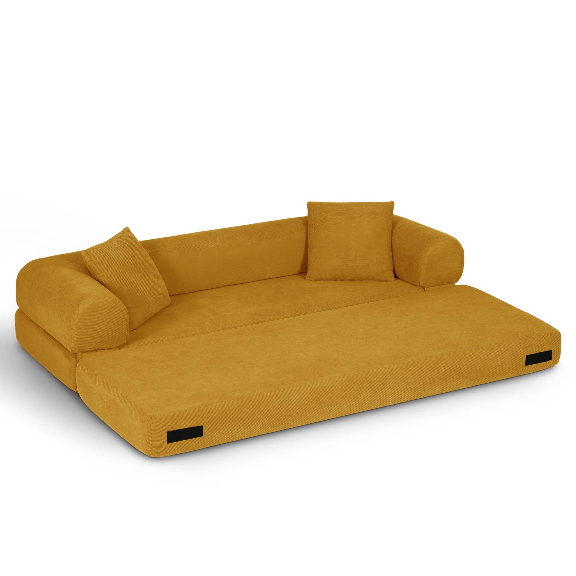 Miniyam 80" W Convertible Sofa, Boneless Couches for Living Room, Folding Sleeper Sofa Bed Queen with Pockets, Corduroy Flod Out Compressed Couch in a Box(Yellow)