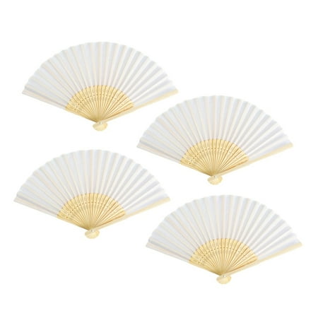 

Thy Collectibles Pack of 4 Handheld Paper and Bamboo Folding Fans for Wedding Party Church Festivals Home and DIY Decoration (White)