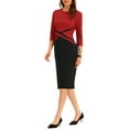 thumbnail image 4 of MODA NOVA Juniors Sheath Dress Contrast Color Bodycon Wear-to-Work Pencil Midi Dresses, 4 of 5