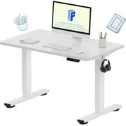 FitStand Electric Height Adjustable Standing Desk, 40x24 One-Piece Desktop Sit Stand up Desk with 176 lbs Load, 4 Memory Heights & 2 Hooks for Home Office, White